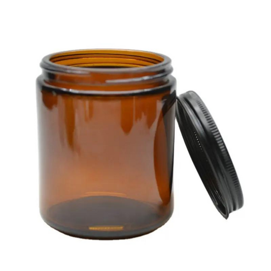 Glass Candle Jar - Amber / Black Lid