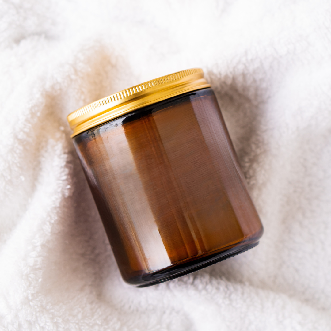 Bote de cristal para velas - Ambar / Opcion Tapa Negra o Dorada