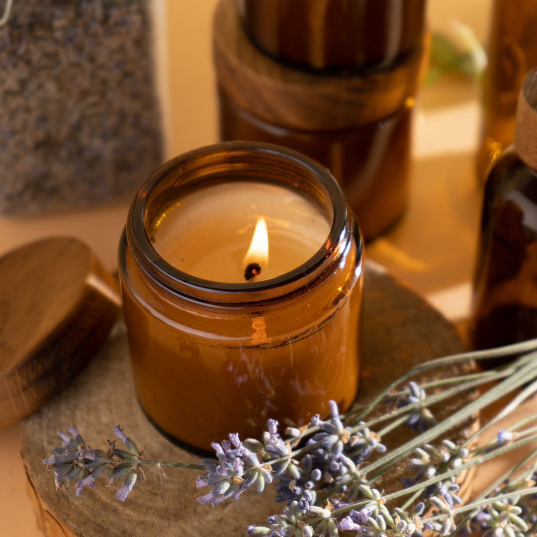 Bote de cristal para velas - Ambar / Opcion Tapa Negra o Dorada