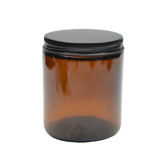 Glass Candle Jar - Amber / Black Lid