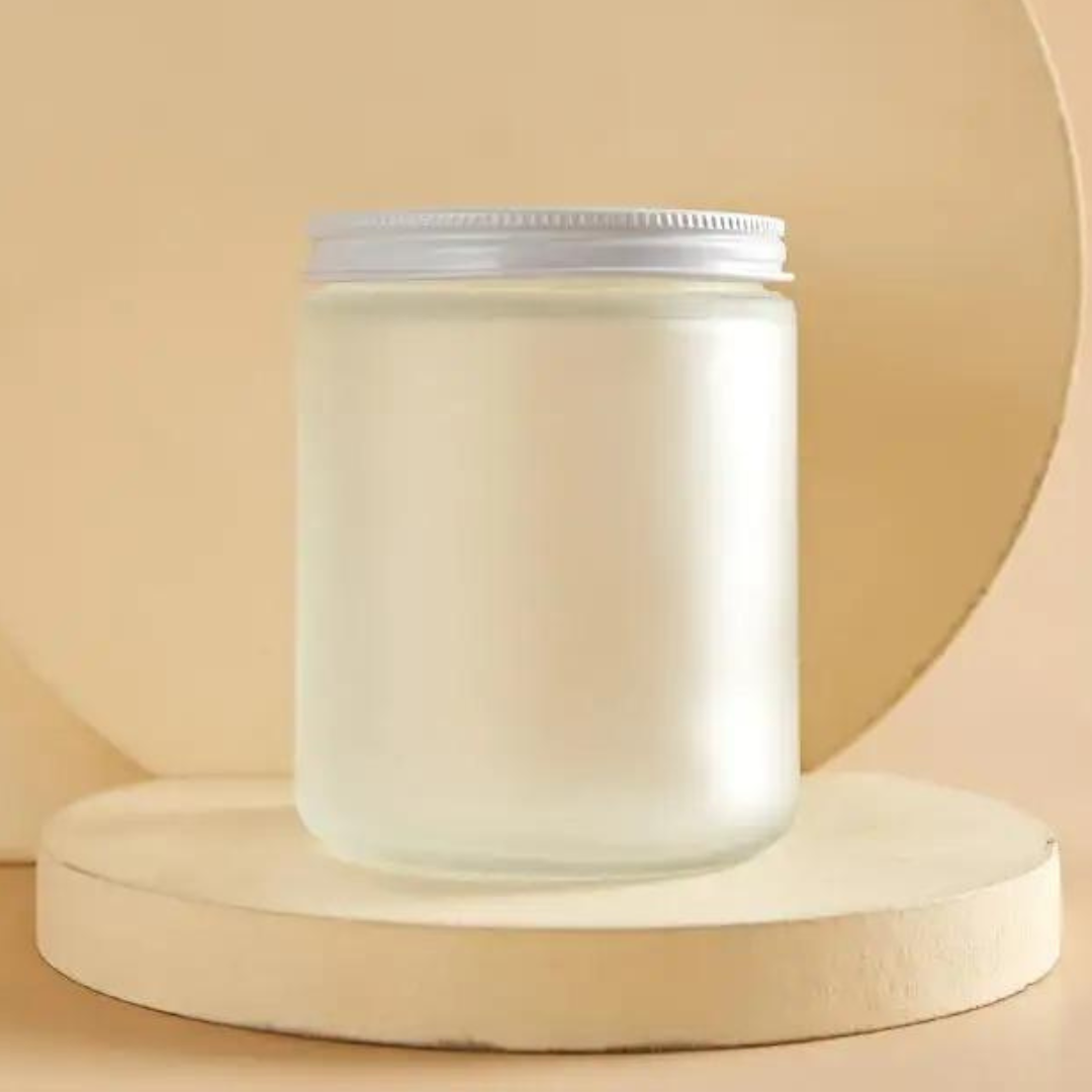 Glass Candle Jar - Frosted White / White Lid